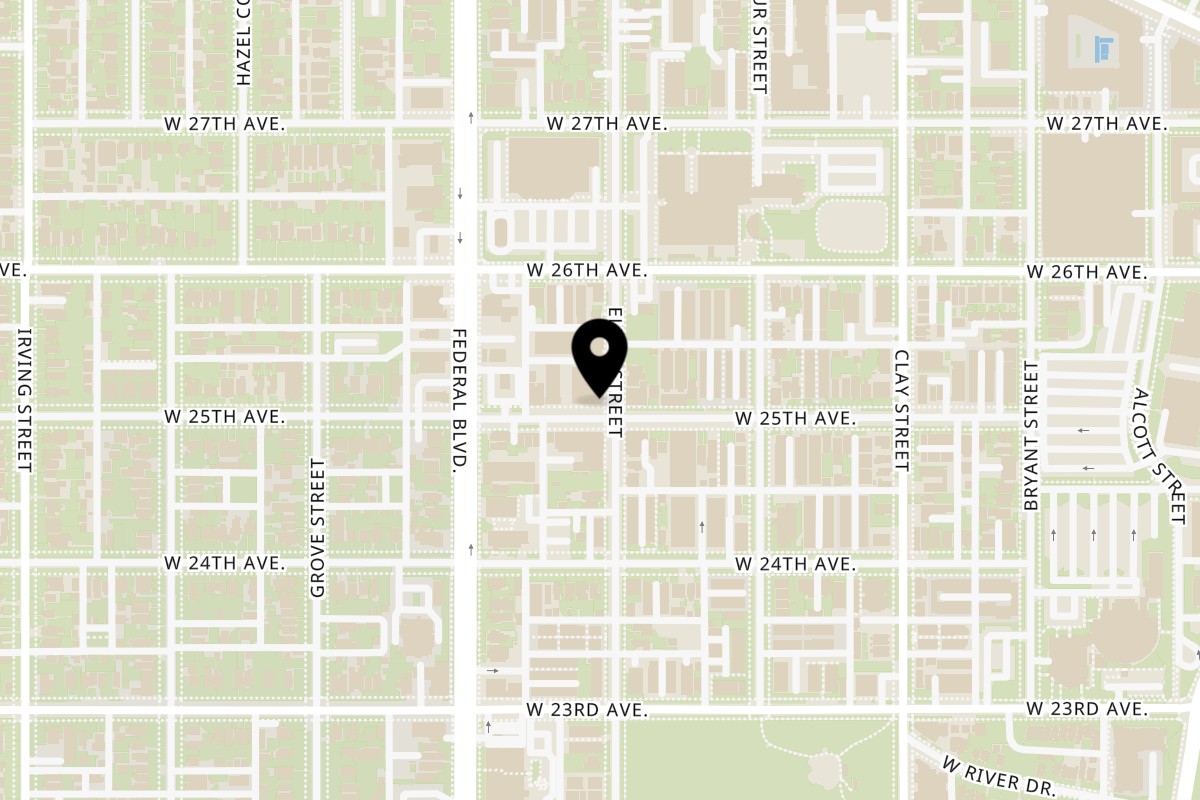 Map showing the location of CurryGrill - Restaurant & Sports Bar on 2901 W 25th Ave in Denver